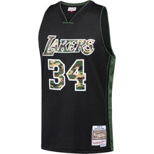 Load image into Gallery viewer, Shaquille O'Neal Los Angeles Lakers Mitchell &amp; Ness Straight Fire Camo Swingman Jersey – Black