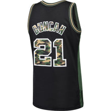 Load image into Gallery viewer, Tim Duncan San Antonio Spurs Mitchell &amp; Ness Straight Fire Camo Swingman Jersey – Black