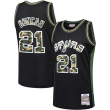 Load image into Gallery viewer, Tim Duncan San Antonio Spurs Mitchell &amp; Ness Straight Fire Camo Swingman Jersey – Black