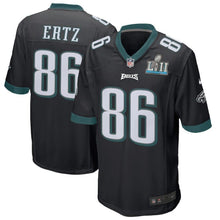 Load image into Gallery viewer, Men's Zach Ertz Black Philadelphia Eagles Super Bowl LII Game Jersey 2019