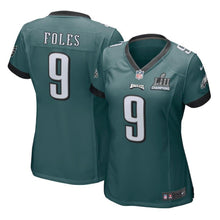 Load image into Gallery viewer, Women's Nick Foles Midnight Green Philadelphia Eagles Super Bowl LII Champions Patch Game Jersey 2019
