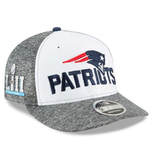 Load image into Gallery viewer, New Era New England Patriots White/Heather Gray Super Bowl LII Opening Night Low Profile 9FIFTY Snapback Adjustable Hat
