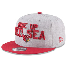 Load image into Gallery viewer, New Era Arizona Cardinals Heather Gray/Cardinal 2018 NFL Draft Official On-Stage 9FIFTY Snapback Adjustable Hat