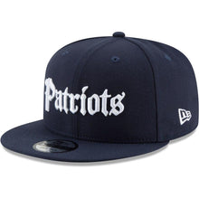 Load image into Gallery viewer, New Era New England Patriots Navy Gothic Script 9FIFTY Adjustable Snapback Hat