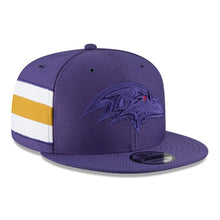 Load image into Gallery viewer, New Era Baltimore Ravens Purple 2018 NFL Sideline Color Rush Official 9FIFTY Snapback Adjustable Hat