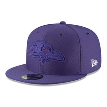 Load image into Gallery viewer, New Era Baltimore Ravens Purple 2018 NFL Sideline Color Rush Official 9FIFTY Snapback Adjustable Hat