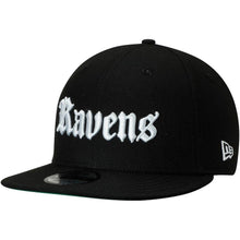 Load image into Gallery viewer, New Era Baltimore Ravens Black Gothic Script 9FIFTY Adjustable Snapback Hat