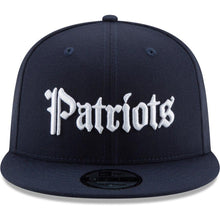 Load image into Gallery viewer, New Era New England Patriots Navy Gothic Script 9FIFTY Adjustable Snapback Hat