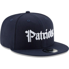 Load image into Gallery viewer, New Era New England Patriots Navy Gothic Script 9FIFTY Adjustable Snapback Hat