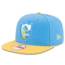 Load image into Gallery viewer, New Era Los Angeles Chargers Powder Blue/Gold Historic Logo Baycik 9FIFTY Snapback Adjustable Hat