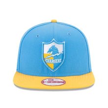 Load image into Gallery viewer, New Era Los Angeles Chargers Powder Blue/Gold Historic Logo Baycik 9FIFTY Snapback Adjustable Hat