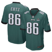 Load image into Gallery viewer, Men's Zach Ertz Midnight Green Philadelphia Eagles Super Bowl LII Champions Patch Game Jersey 2019