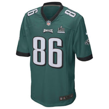Load image into Gallery viewer, Men's Zach Ertz Midnight Green Philadelphia Eagles Super Bowl LII Champions Patch Game Jersey 2019